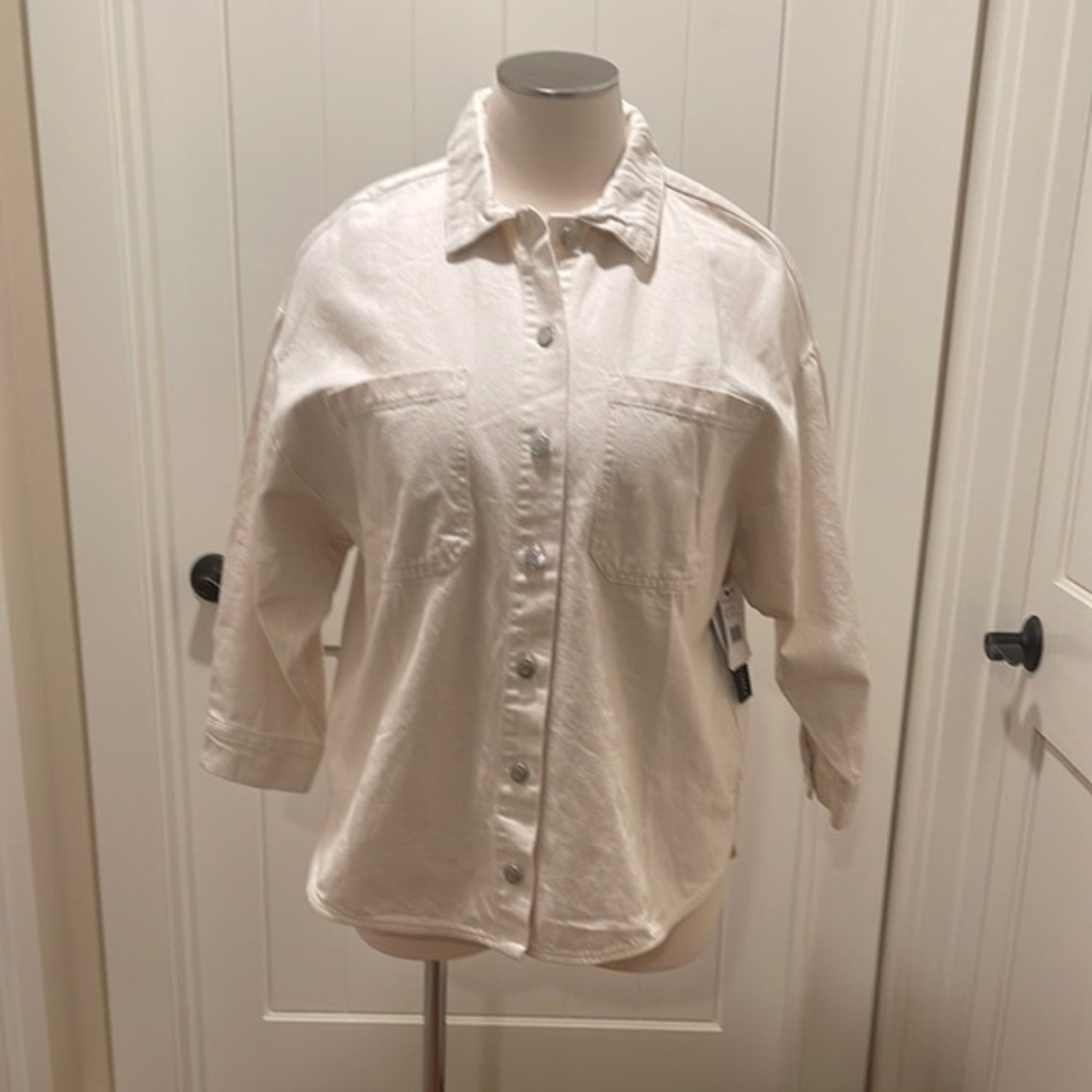 NWT Black Tape_  OffWhite Wash Button Down Heavy Shirt/Jacket 3/4 Sleeve Size 1X